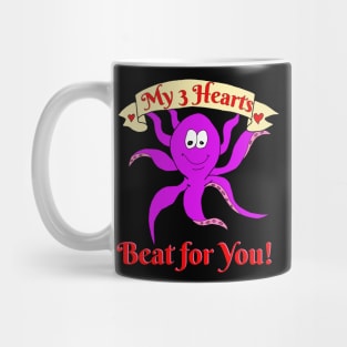 My 3 Hearts Beat for You Funny Octopus Valentine's Day Gift Mug